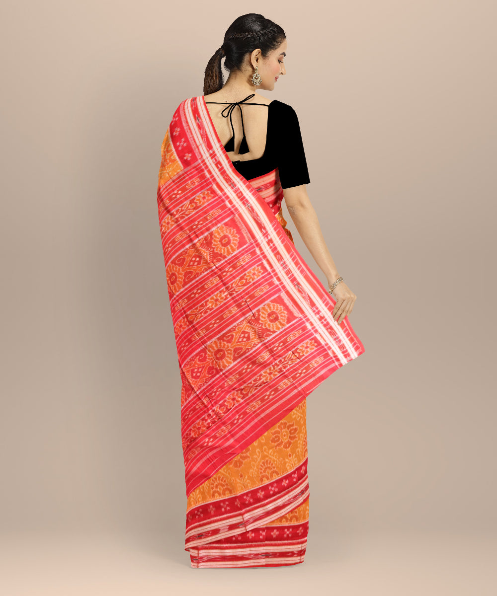 Mustard dark red cotton handloom nuapatna saree
