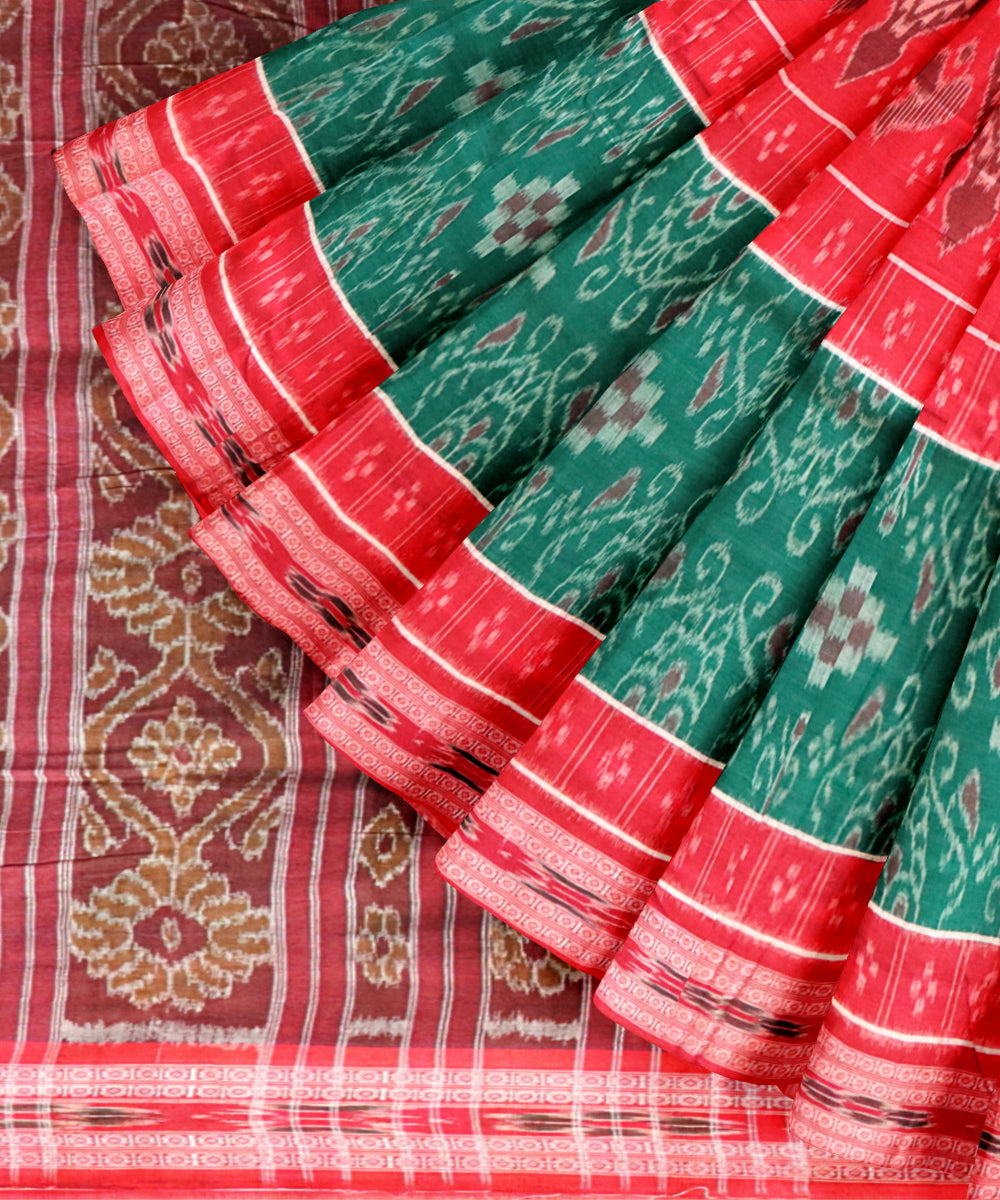Green dark red cotton handloom nuapatna saree