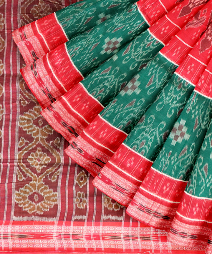 Green dark red cotton handloom nuapatna saree