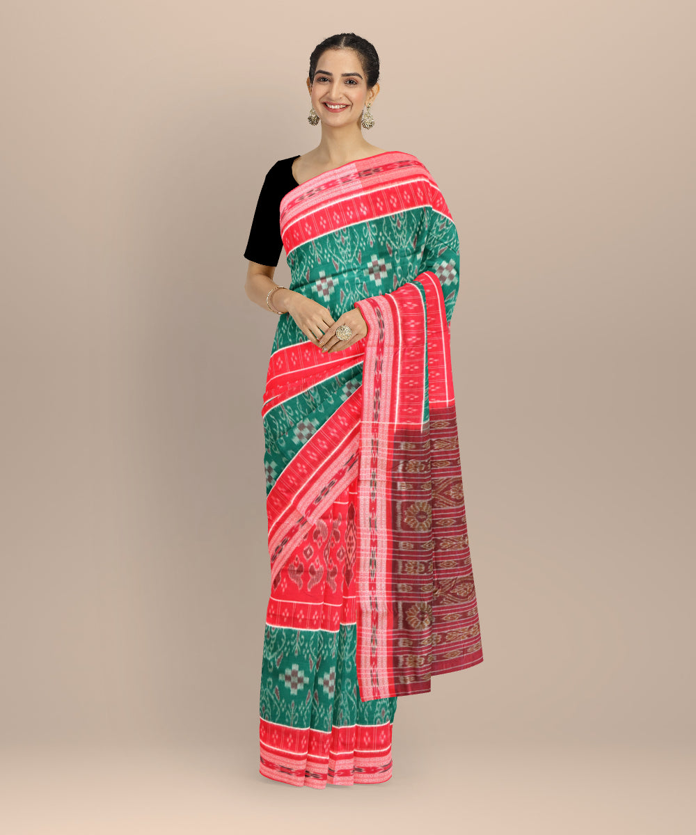 Green dark red cotton handloom nuapatna saree