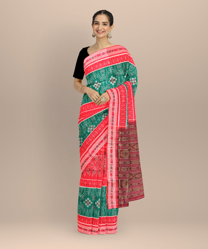 Green dark red cotton handloom nuapatna saree