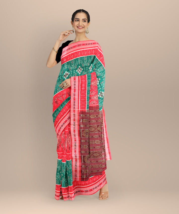 Green dark red cotton handloom nuapatna saree