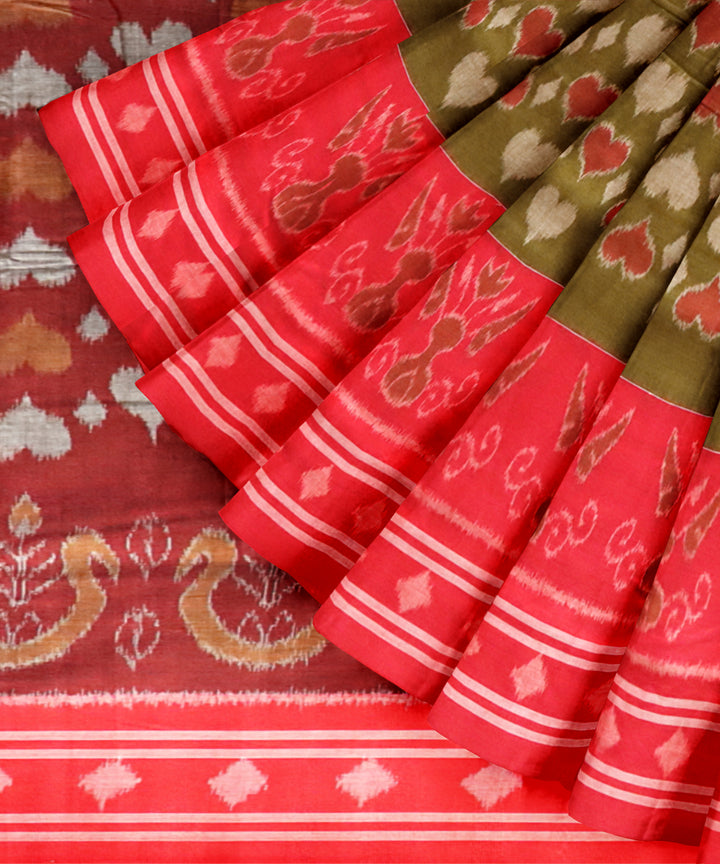 Dark green dark red cotton handloom nuapatna saree