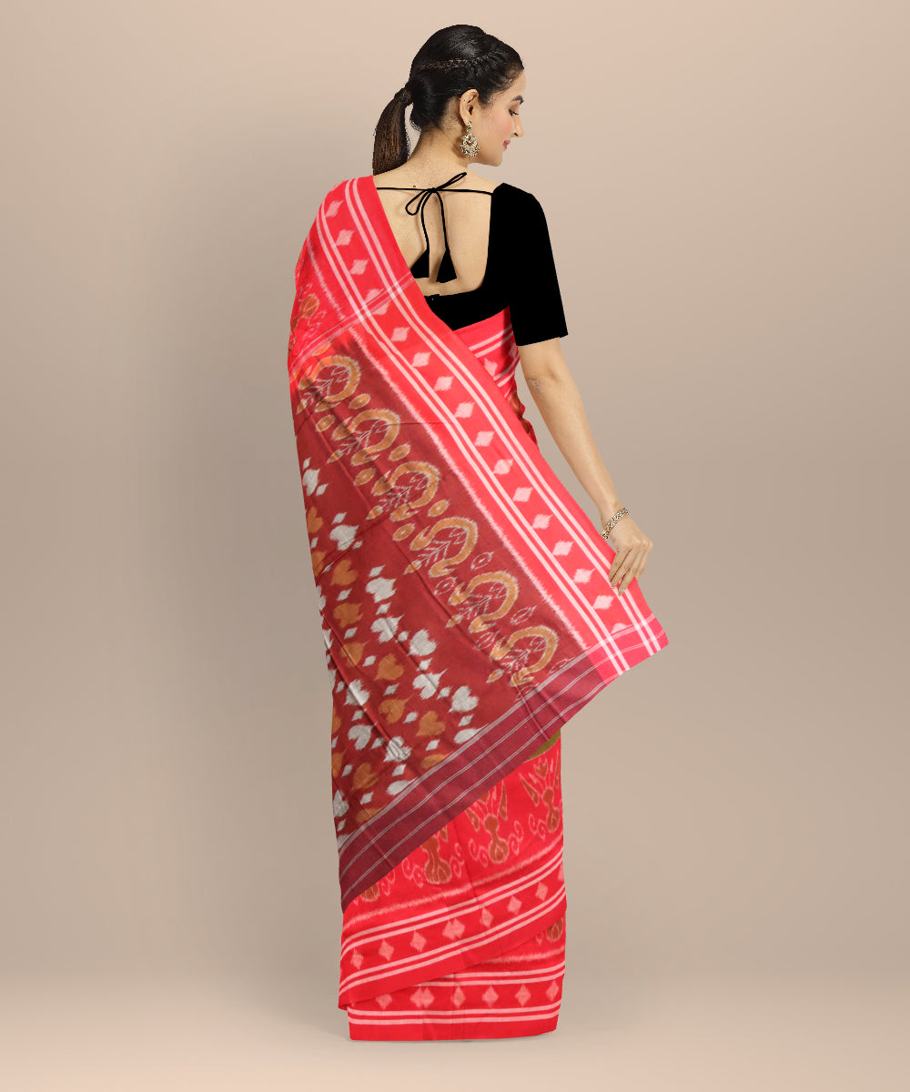 Dark green dark red cotton handloom nuapatna saree
