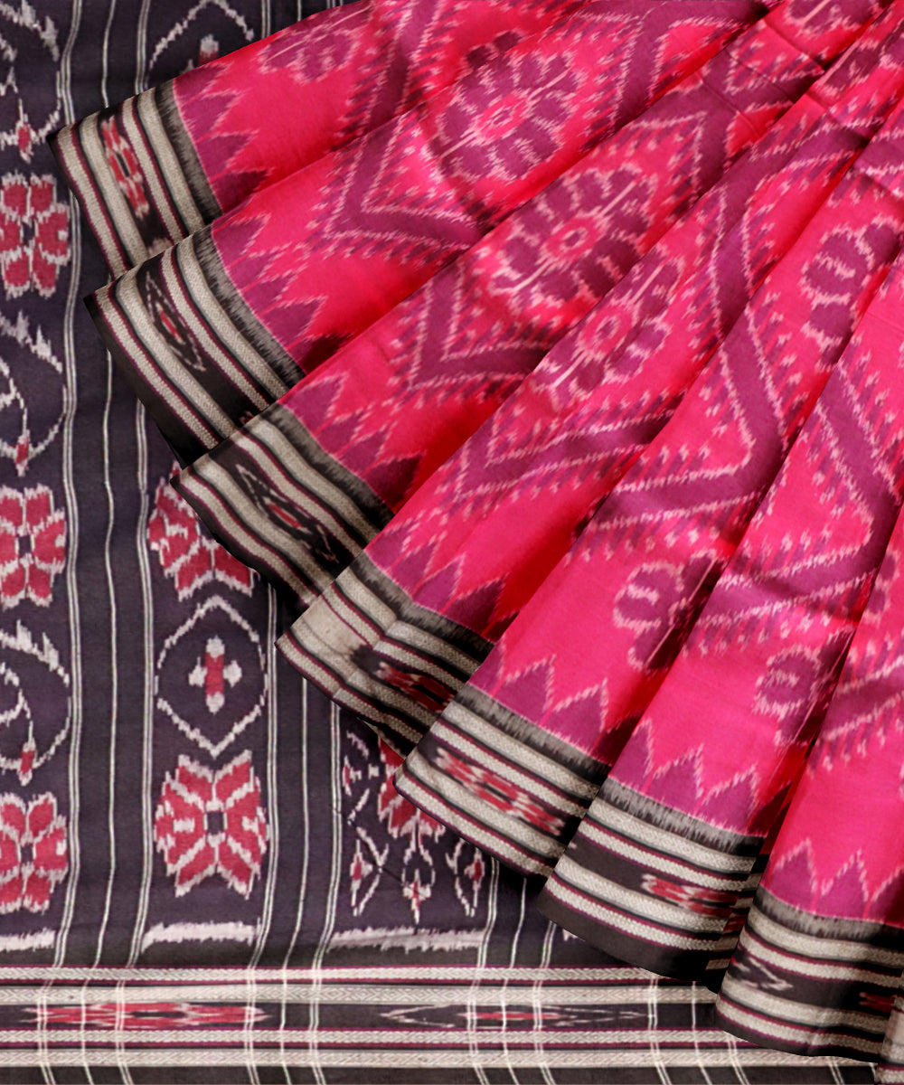 Pink black cotton handloom nuapatna saree