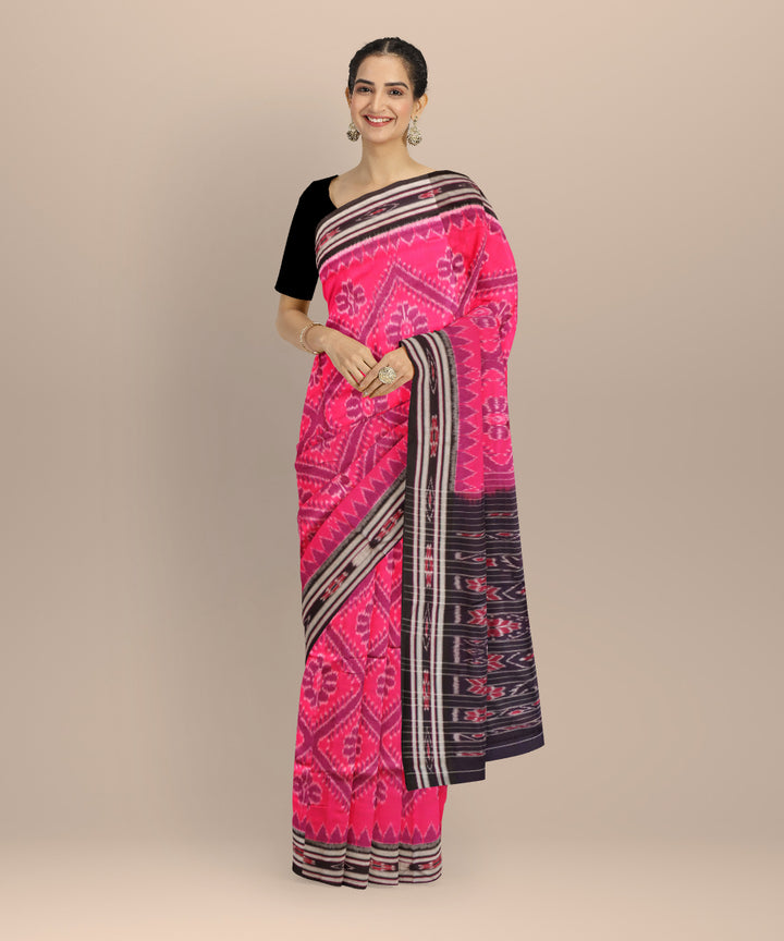 Pink black cotton handloom nuapatna saree
