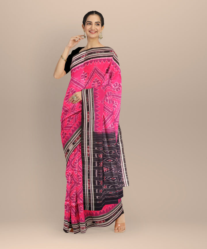Pink black cotton handloom nuapatna saree