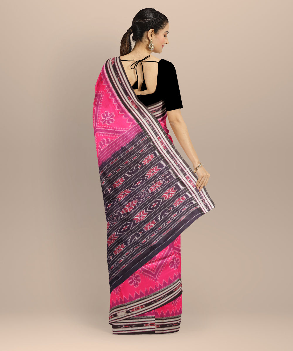 Pink black cotton handloom nuapatna saree