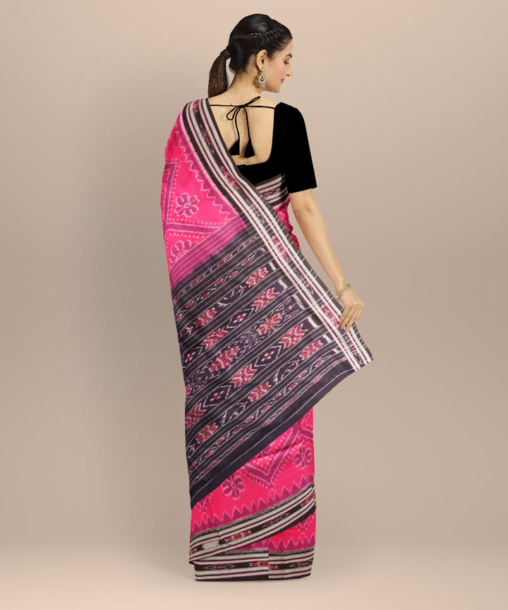 Pink black cotton handloom nuapatna saree