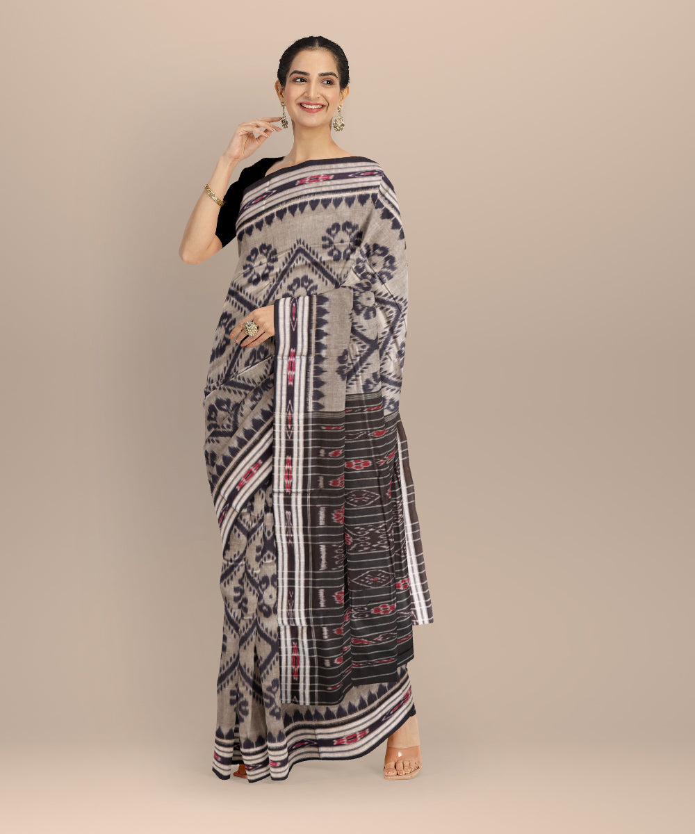 Grey black cotton handloom nuapatna saree