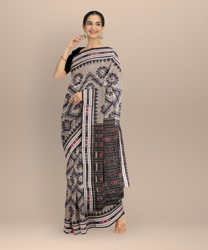 Grey black cotton handloom nuapatna saree