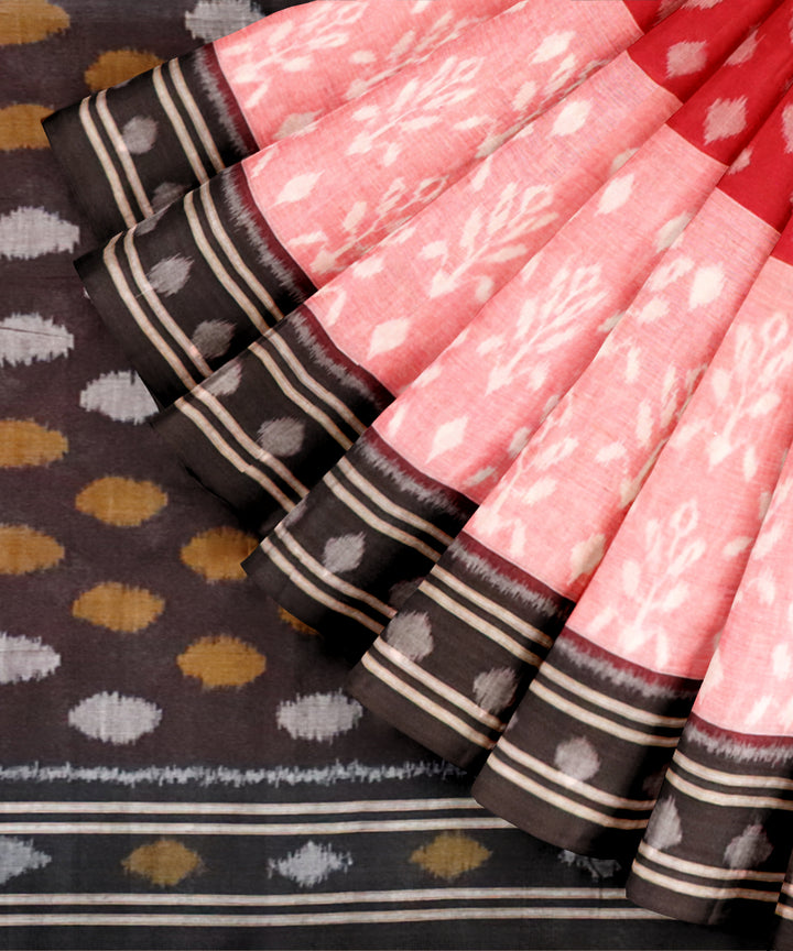 Deep puce english red black cotton handloom nuapatna saree