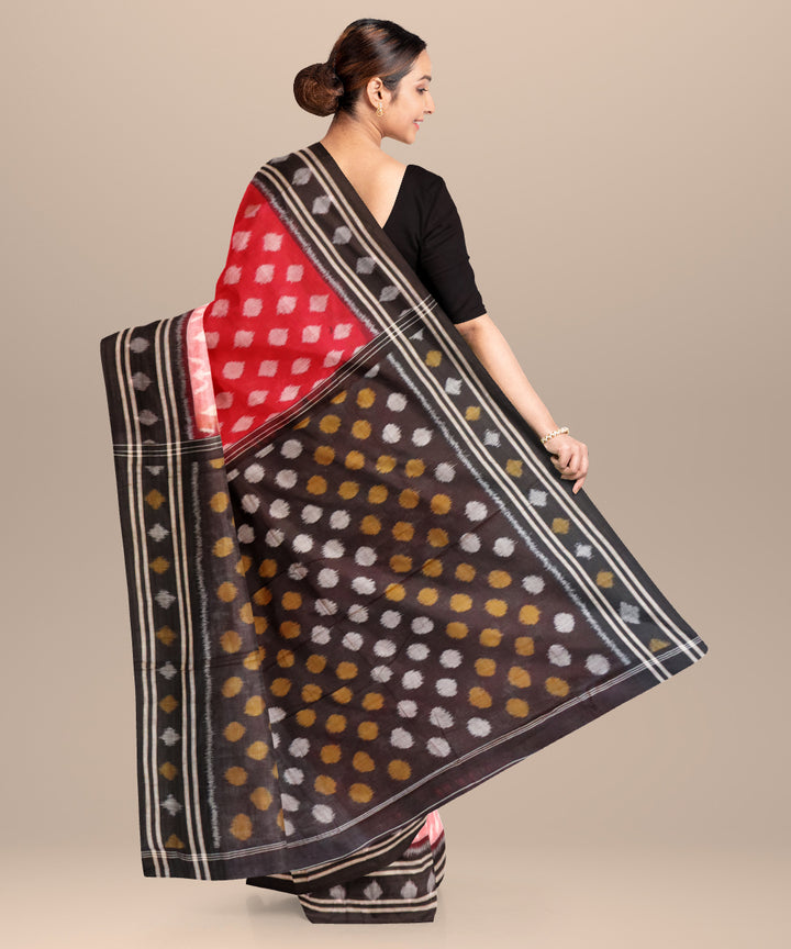 Deep puce english red black cotton handloom nuapatna saree