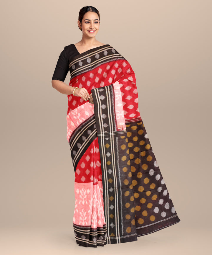 Deep puce english red black cotton handloom nuapatna saree