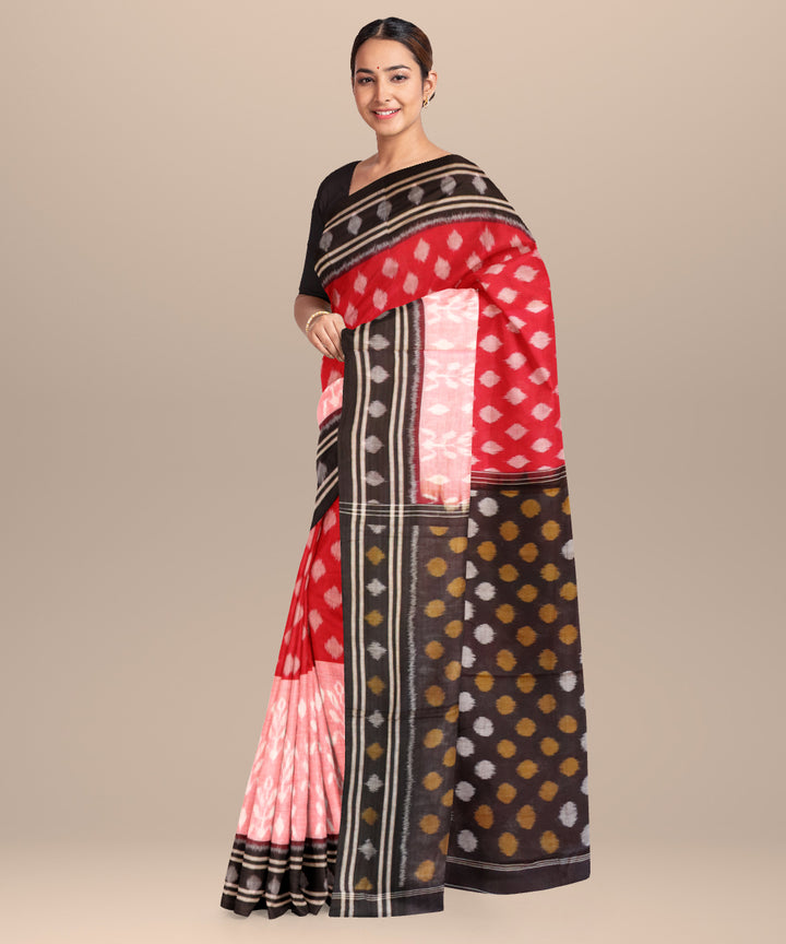 Deep puce english red black cotton handloom nuapatna saree