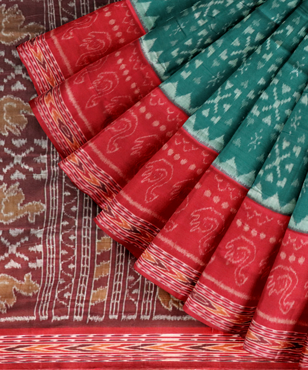 Dark green maroon handloom cotton nuapatna saree