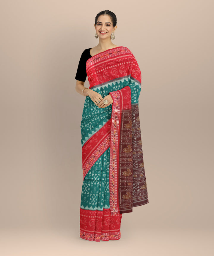 Dark green maroon handloom cotton nuapatna saree
