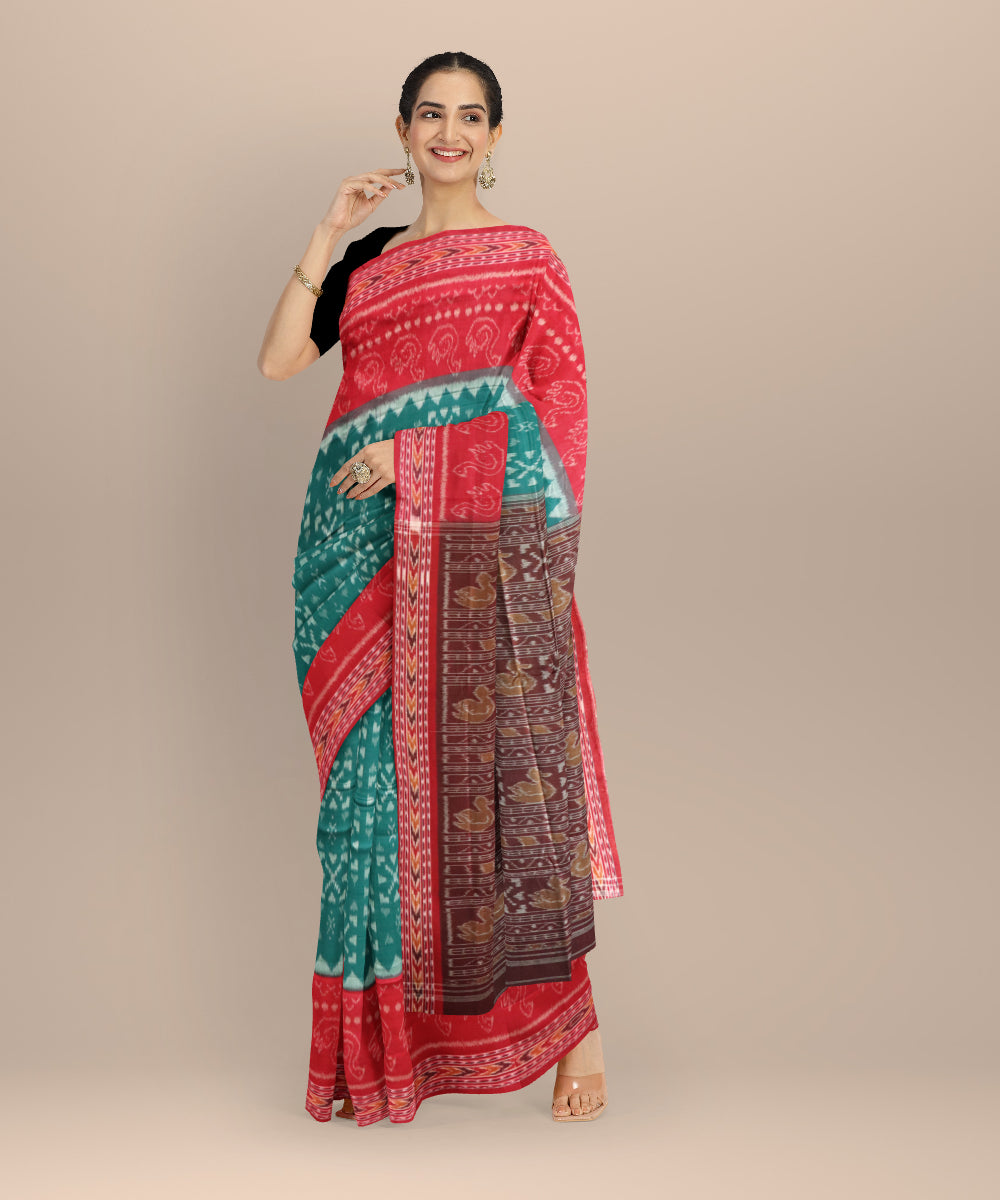 Dark green maroon handloom cotton nuapatna saree