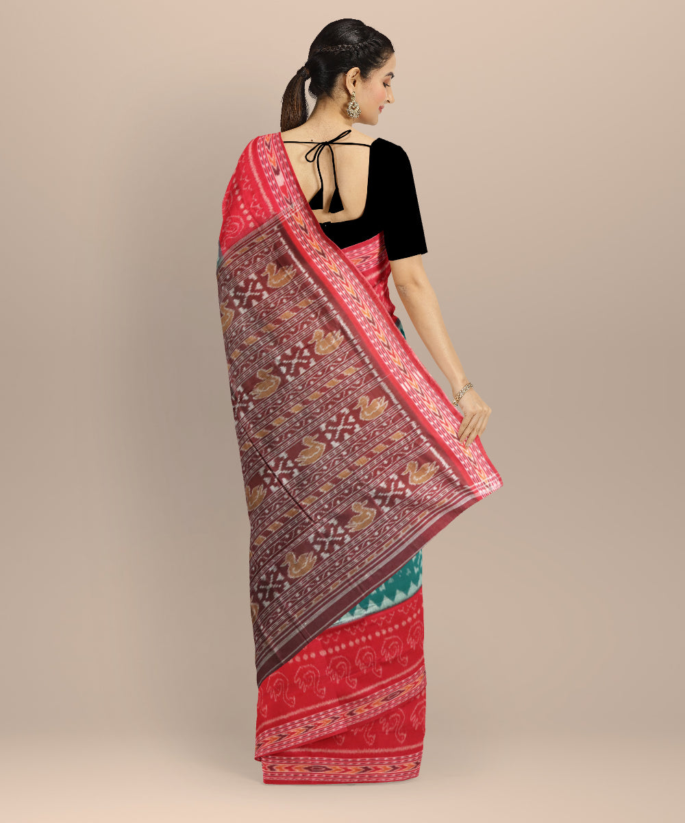 Dark green maroon handloom cotton nuapatna saree