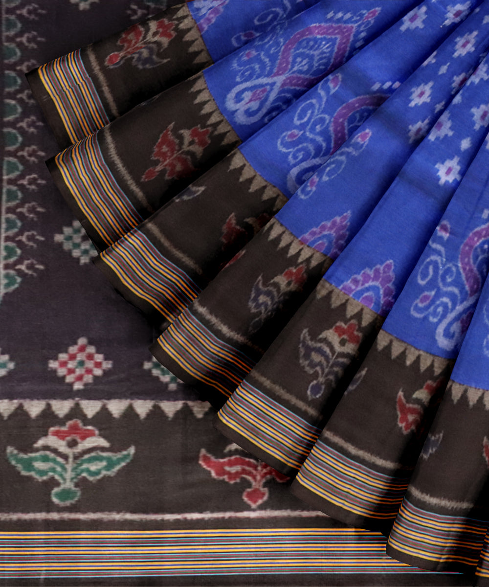 Sky blue black cotton handloom nuapatna saree