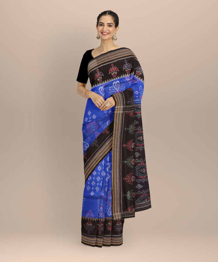 Sky blue black cotton handloom nuapatna saree