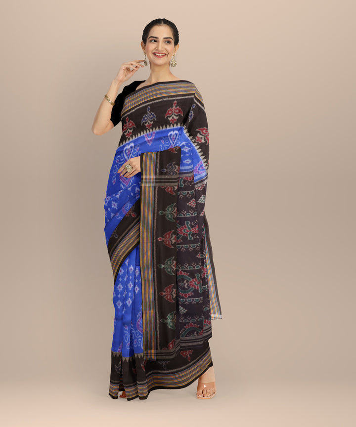 Sky blue black cotton handloom nuapatna saree