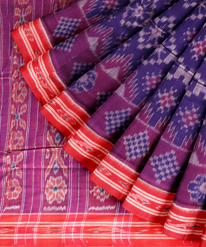 Cyan blue dark red cotton handloom nuapatna saree