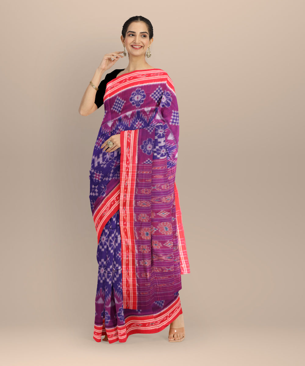 Cyan blue dark red cotton handloom nuapatna saree