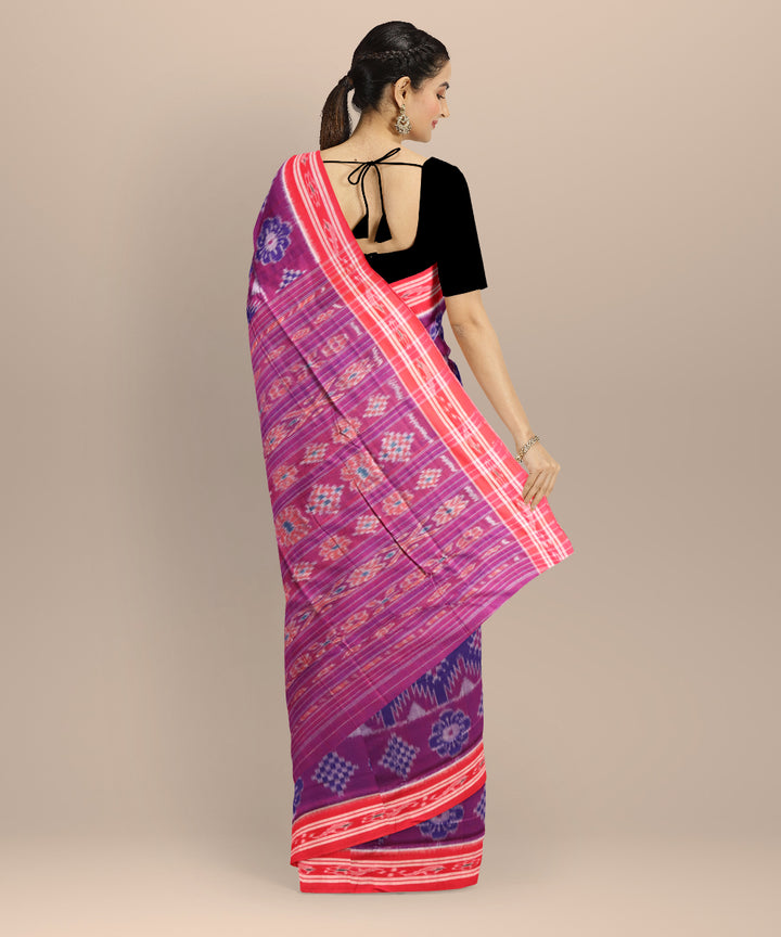 Cyan blue dark red cotton handloom nuapatna saree