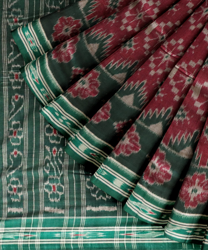 Maroon dark green cotton handloom nuapatna saree