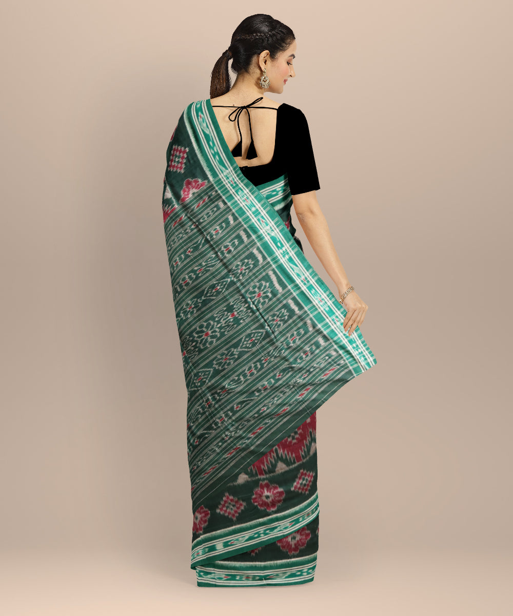 Maroon dark green cotton handloom nuapatna saree