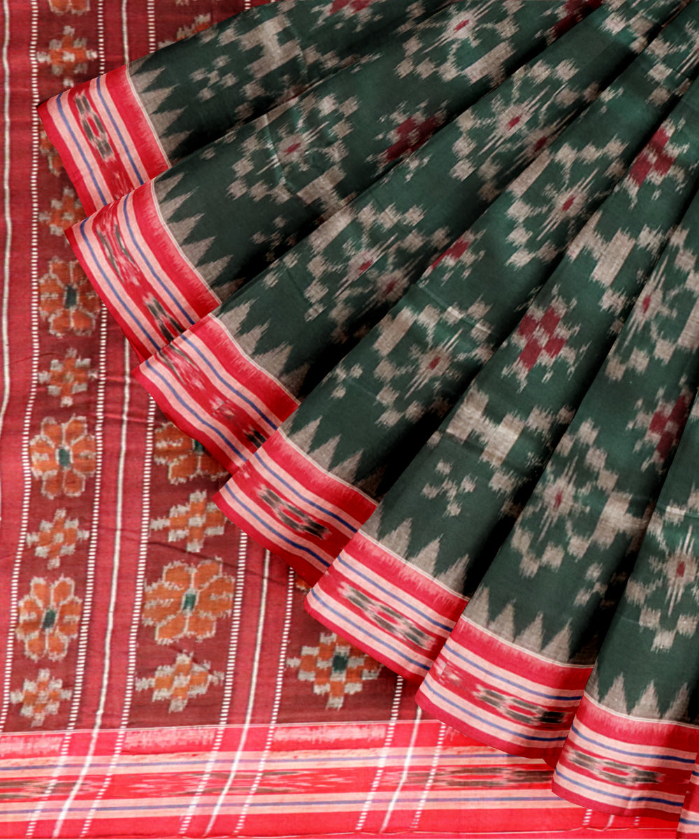 Dark green maroon cotton handloom nuapatna saree
