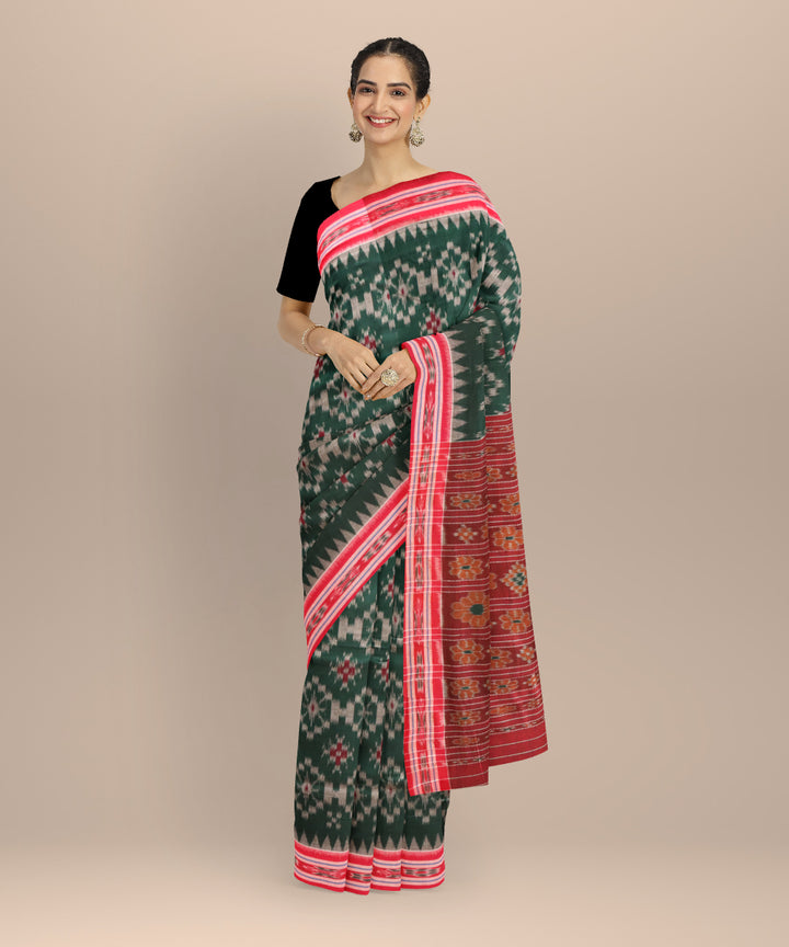 Dark green maroon cotton handloom nuapatna saree