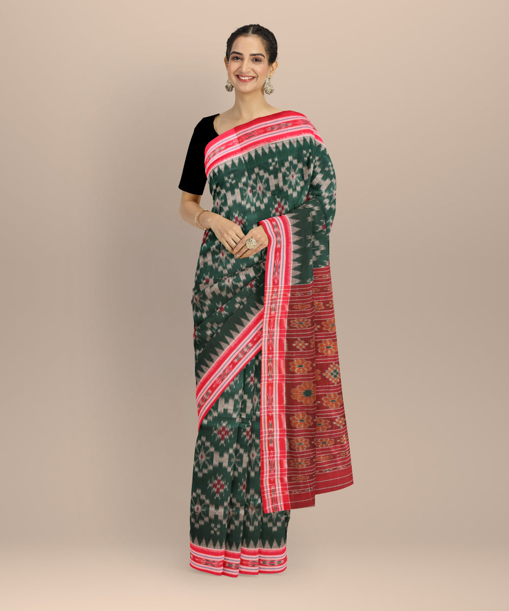 Dark green maroon cotton handloom nuapatna saree