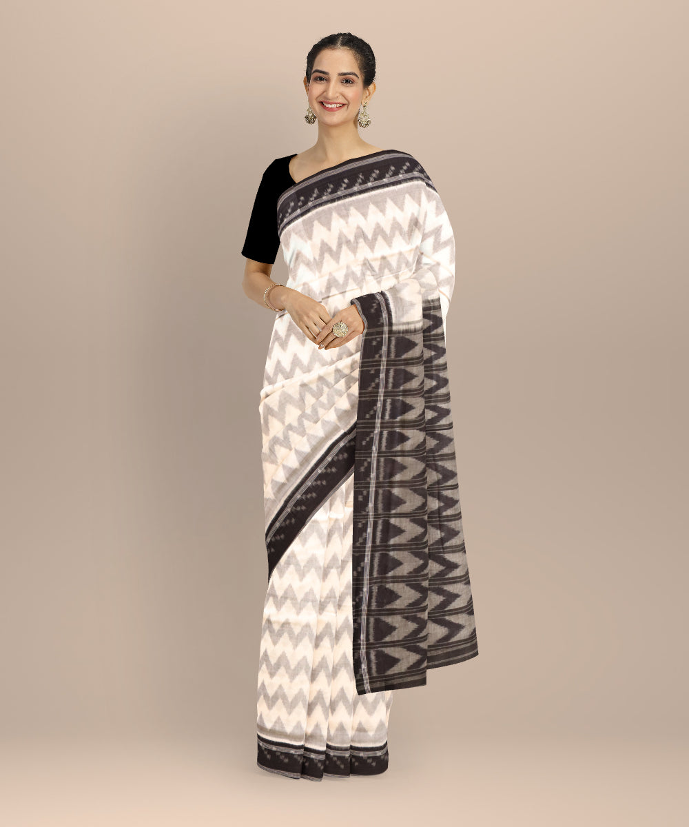White black handloom cotton nuapatna saree