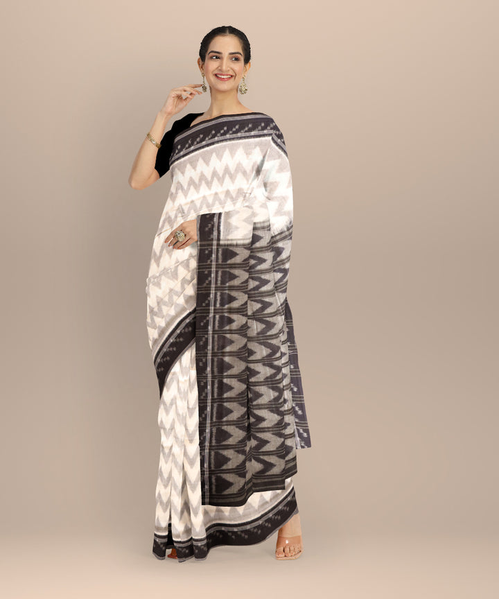 White black handloom cotton nuapatna saree