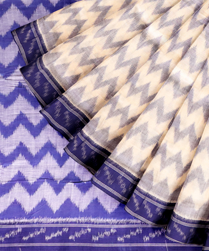 White dark blue cotton handloom nuapatna saree