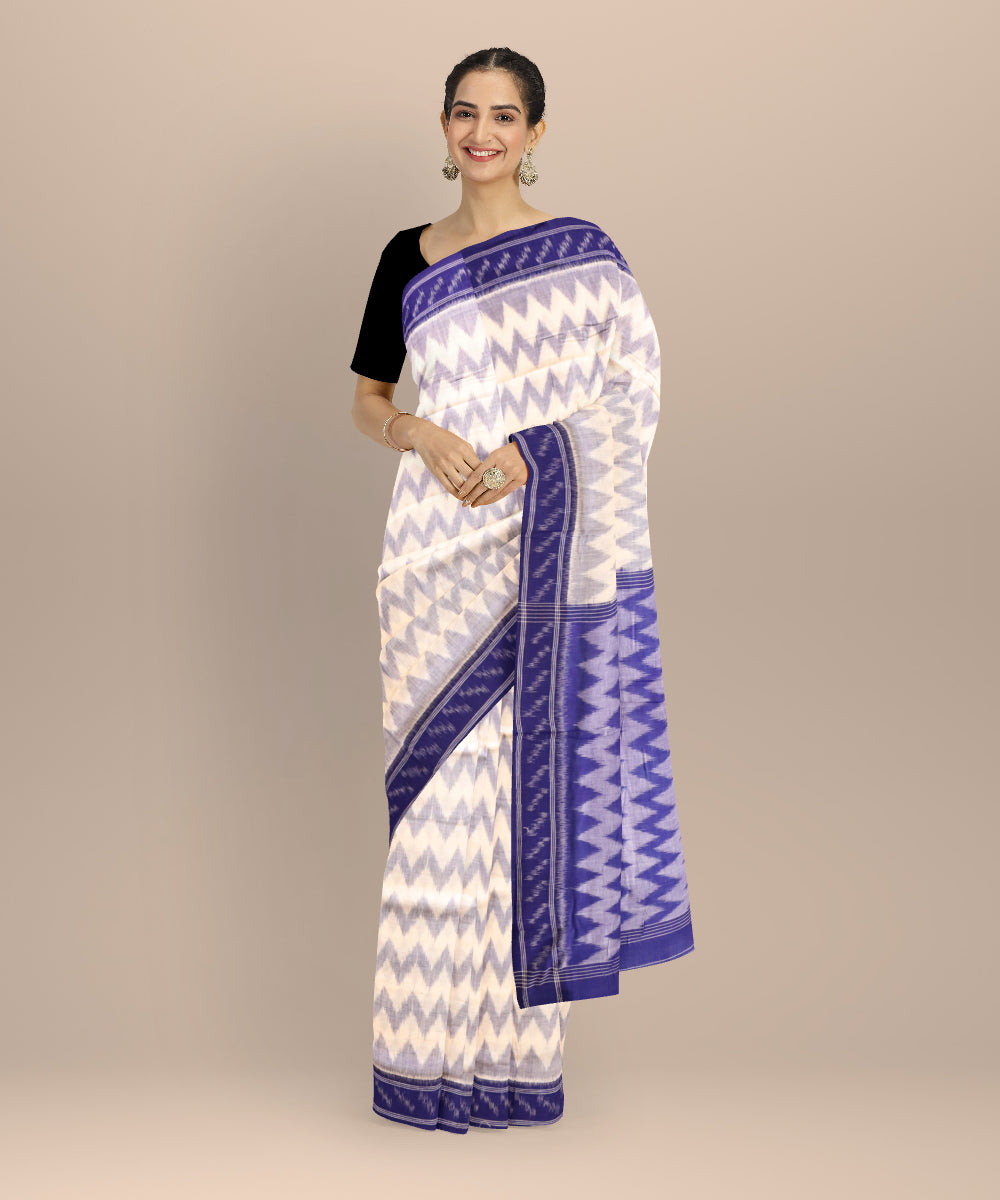 White dark blue cotton handloom nuapatna saree