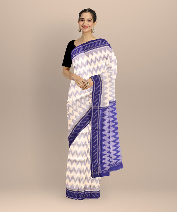 White dark blue cotton handloom nuapatna saree