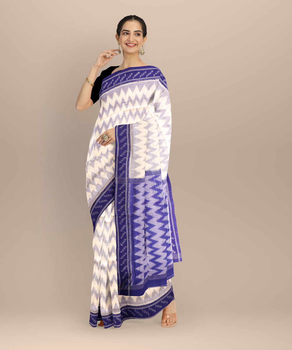 White dark blue cotton handloom nuapatna saree