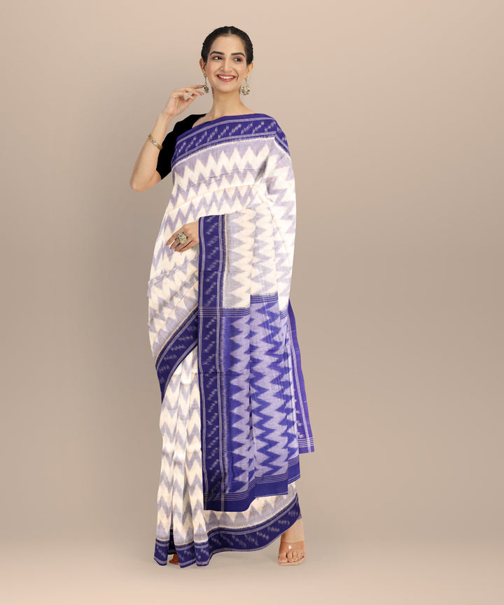White dark blue cotton handloom nuapatna saree