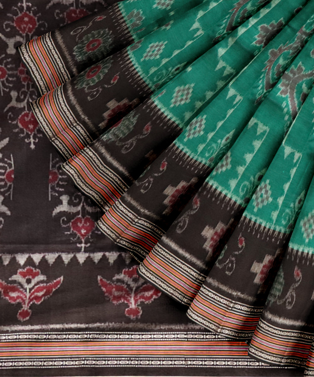 Dark green black handloom cotton nuapatna saree