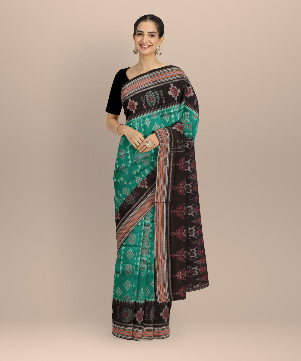 Dark green black handloom cotton nuapatna saree