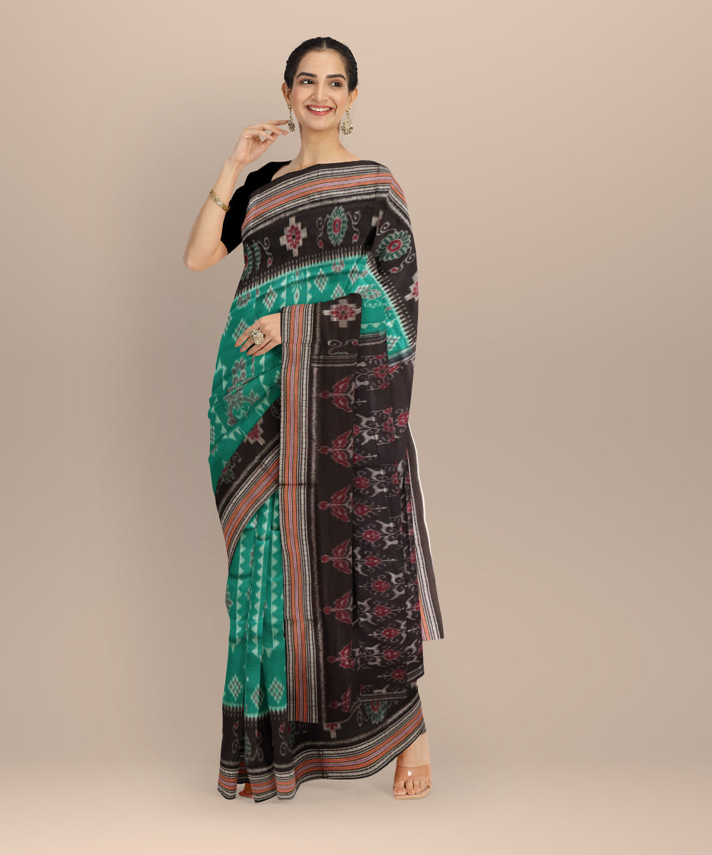 Dark green black handloom cotton nuapatna saree