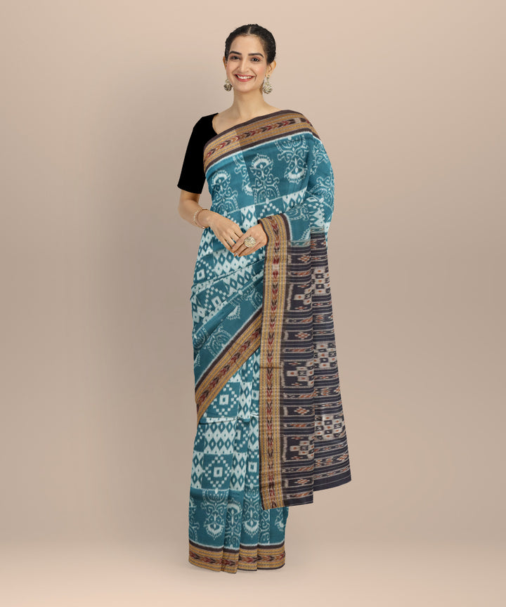 Dark green black cotton handloom nuapatna saree