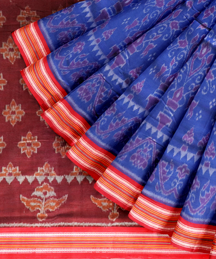 Navy blue dark red cotton handloom nuapatna saree