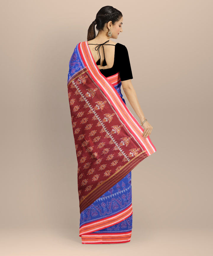 Navy blue dark red cotton handloom nuapatna saree