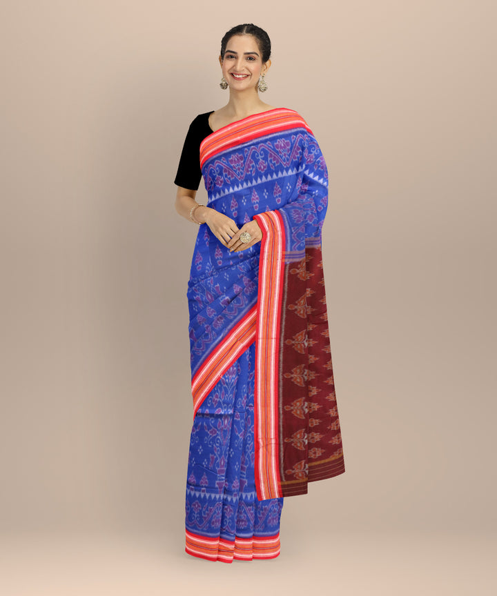Navy blue dark red cotton handloom nuapatna saree