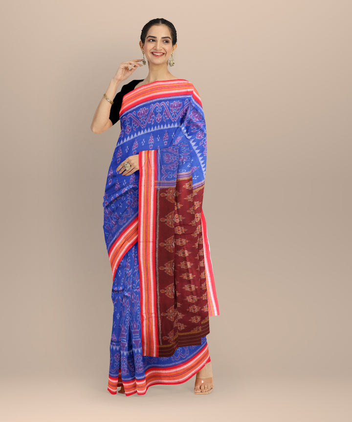 Navy blue dark red cotton handloom nuapatna saree