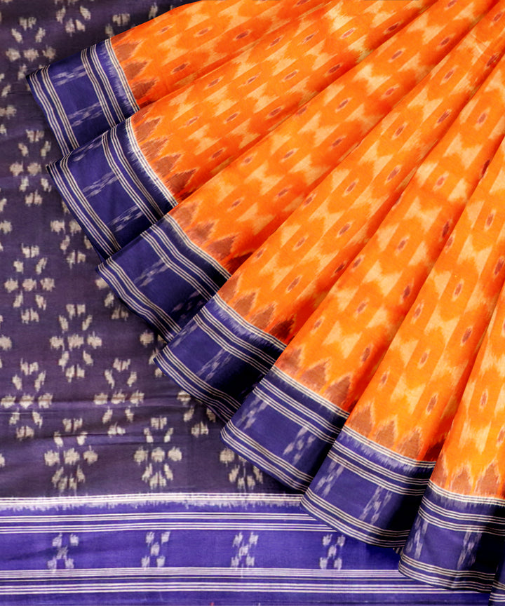 Orange dark blue cotton handloom nuapatna saree